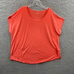 Lands End Womens Top Large 2X 20/22W Peach‎ Short Sleeve Pullover Shirt Stretch